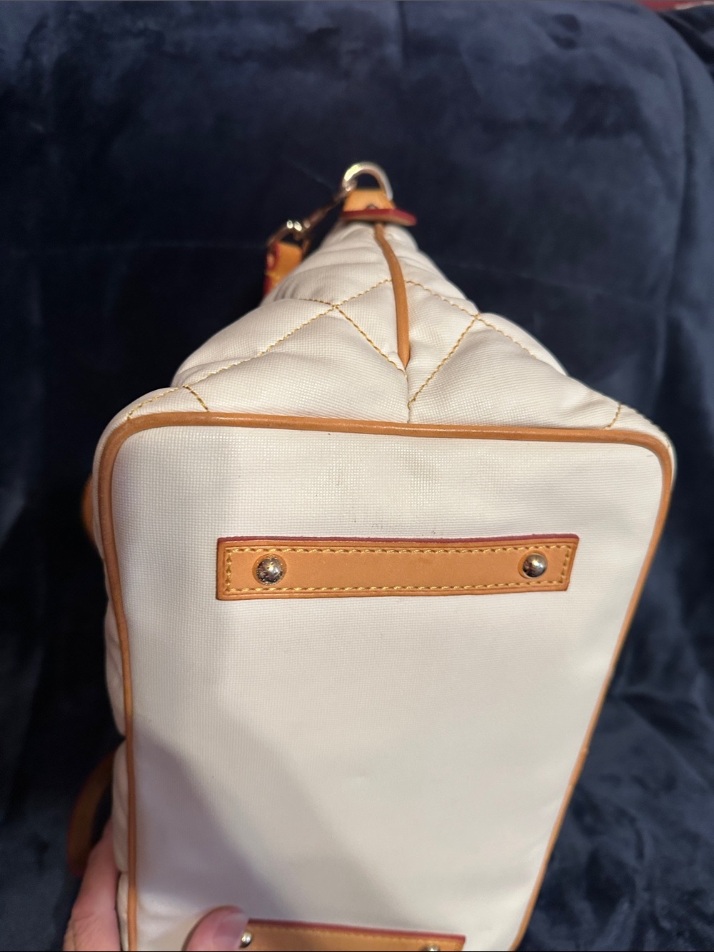 Dooney & Bourke Cream Quilted Leather Tote with Tan Trim - Picture 4 of 11
